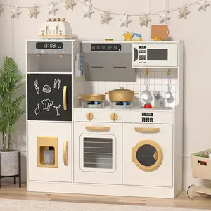 BIERUM Wooden Play Kitchen – Pretend Play Kitchen,Realistic Lights & Sounds, 28-Piece Accessories, Perfect Gift for Ages 3+