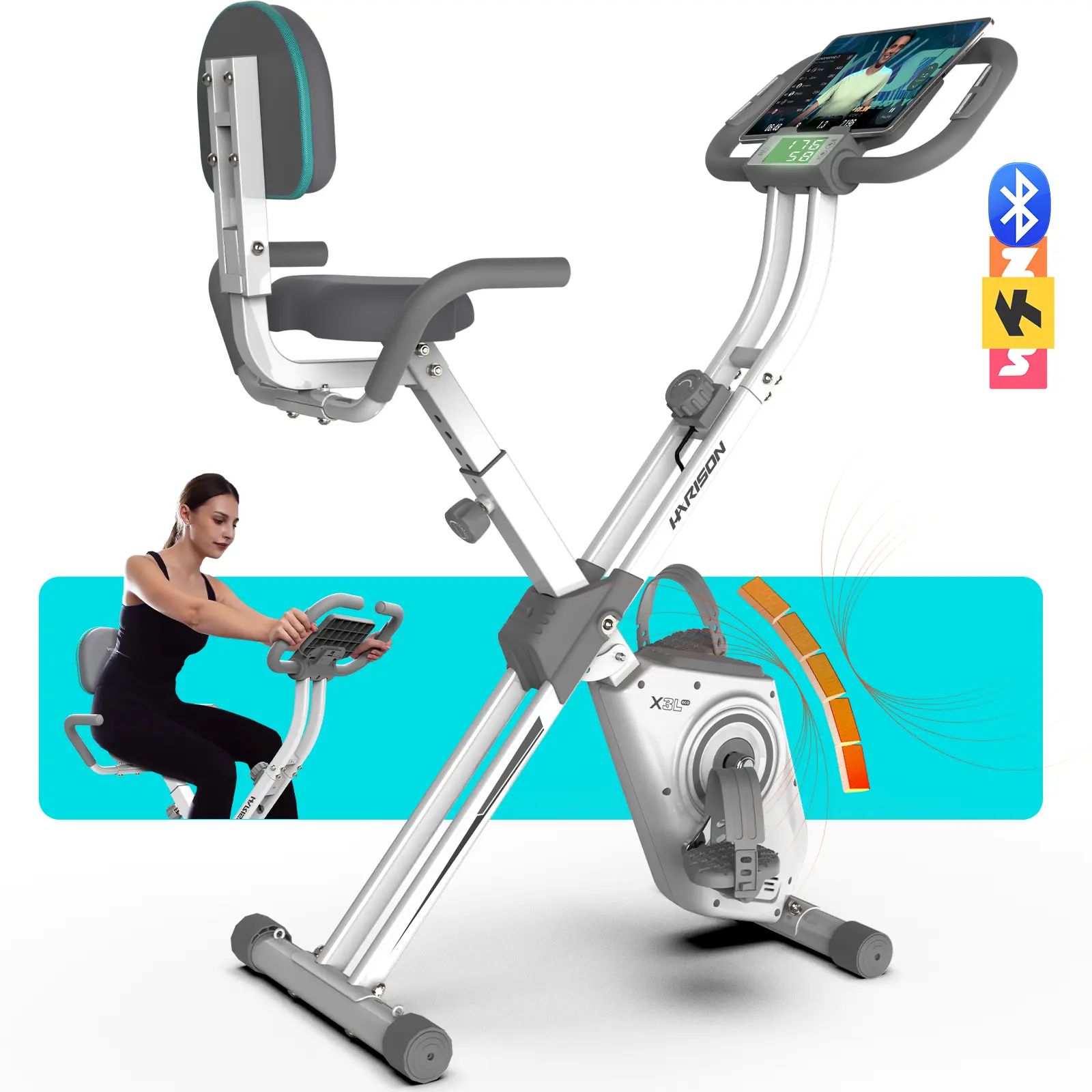 HARISON Foldable Home Exercise Bike – Heavy Duty 350LBS, Quiet Magnetic Resistance, Backrest, White (TKHR-X3L)