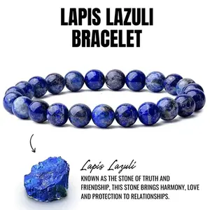Blue Lapis Lazuli Friendship Bracelet 6/8/10/12mm Beads | Crystal Healing Beaded Bracelets for Kids, Men, Women, Couples Bring Love Relationships Truth