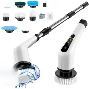 Electric Spin Scrubber Cordless 9 in 1 Cleaning Brush with 8 Replaceable Heads 60Mins Work Time 3 Adjustable Sizes 2 Speeds for Bathroom Shower Bathtub Glass Car