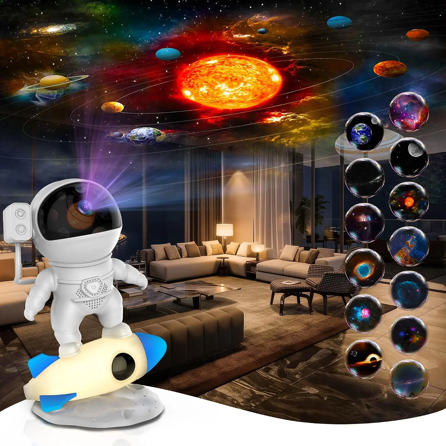 FlyLily Galaxy Projector, 12 in 1 HD Planetarium Astronaut Galaxy Projector for Bedroom, Galaxy Star Night Light Projector for Kids Adults Gaming Room/Party/Home Décor mini Smart Dual