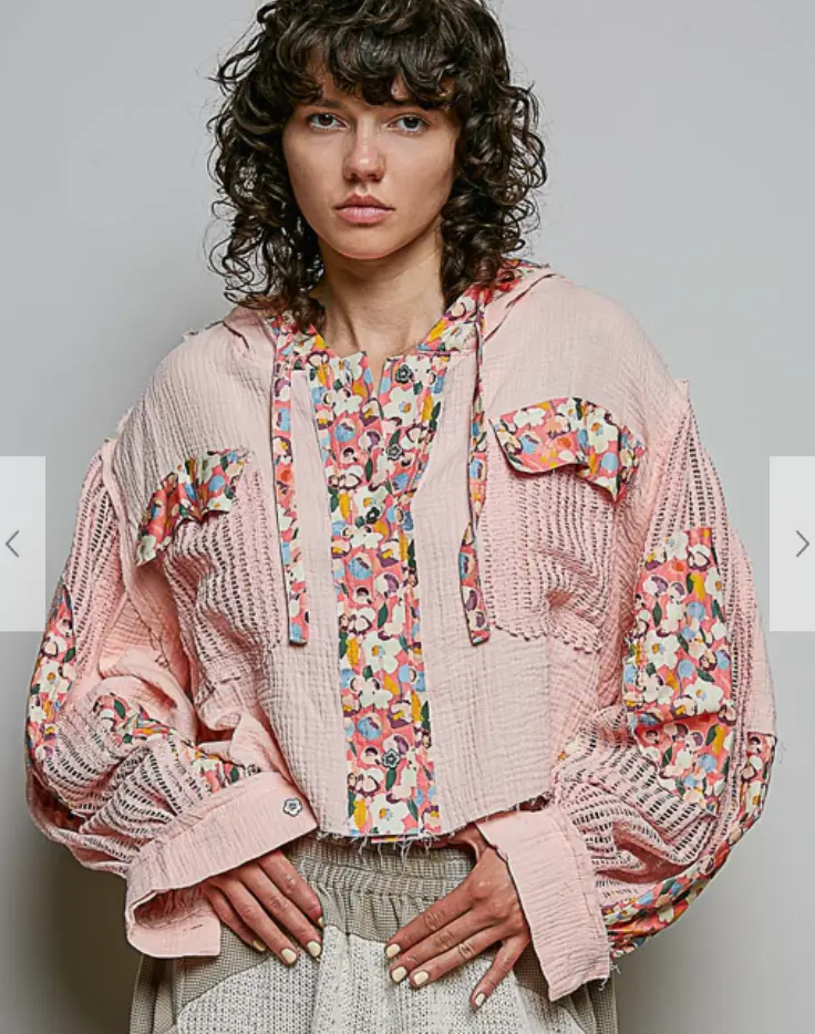 POL PEACH FLORAL JACKET