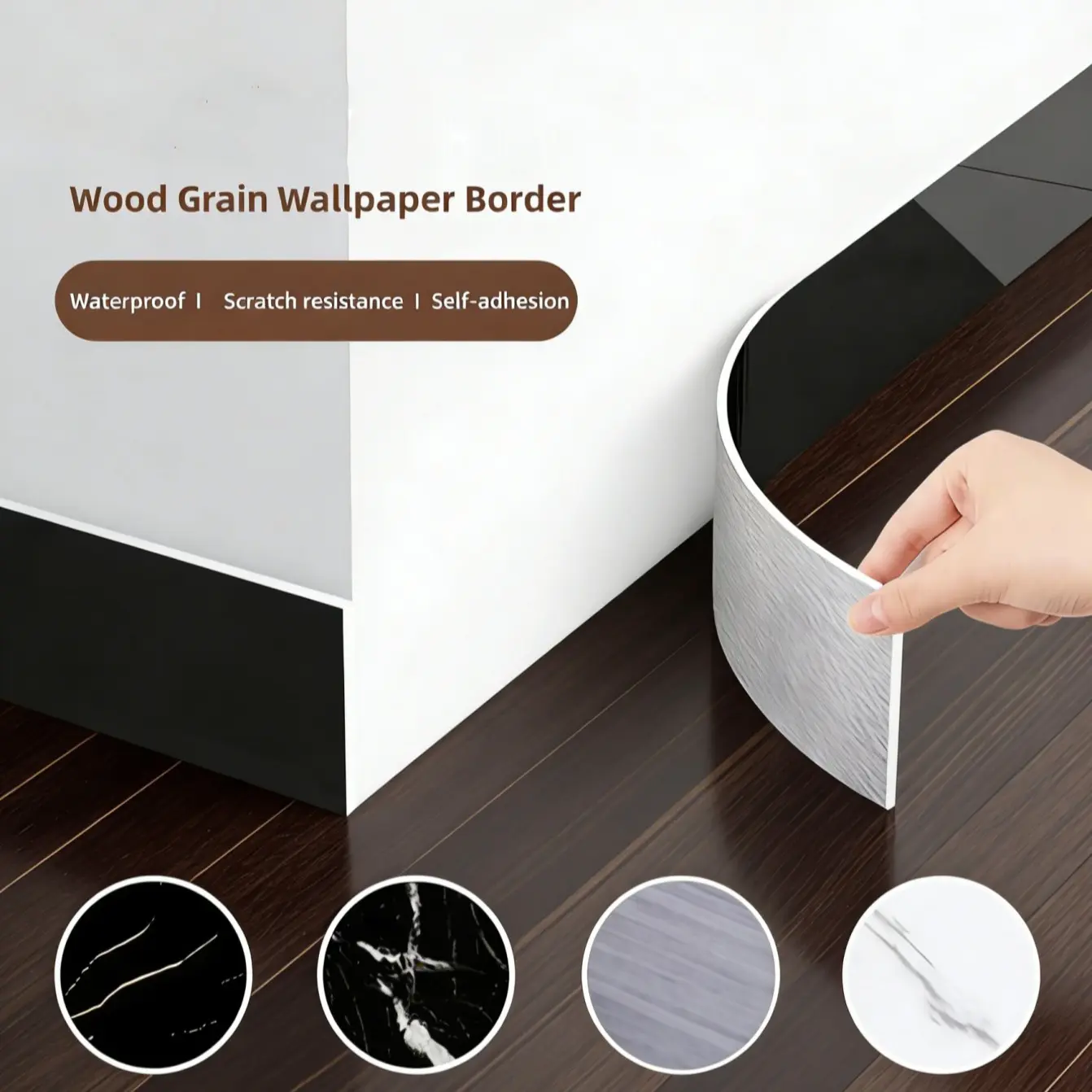 1 Roll (197" x 3.94"), Peel-and-Stick Baseboard Trim, Waistline Molding, Wallpaper Border, Easy Application, DIY Removable & Residue-Free, Waterproof & Wear-Resistant, Floor & Wall Protective Strip, Ideal for Interior Walls, Cabinet Edges, and Ho