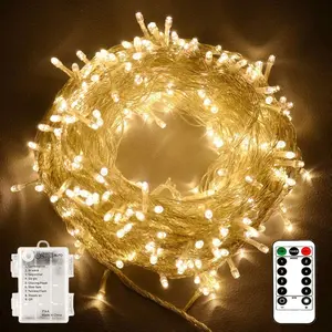 Christmas String Lights Battery Powered, 33Ft 100 LED Fairy Lights with Remote Dimmable Timer for Wedding Party Garden Decor (Warm White)