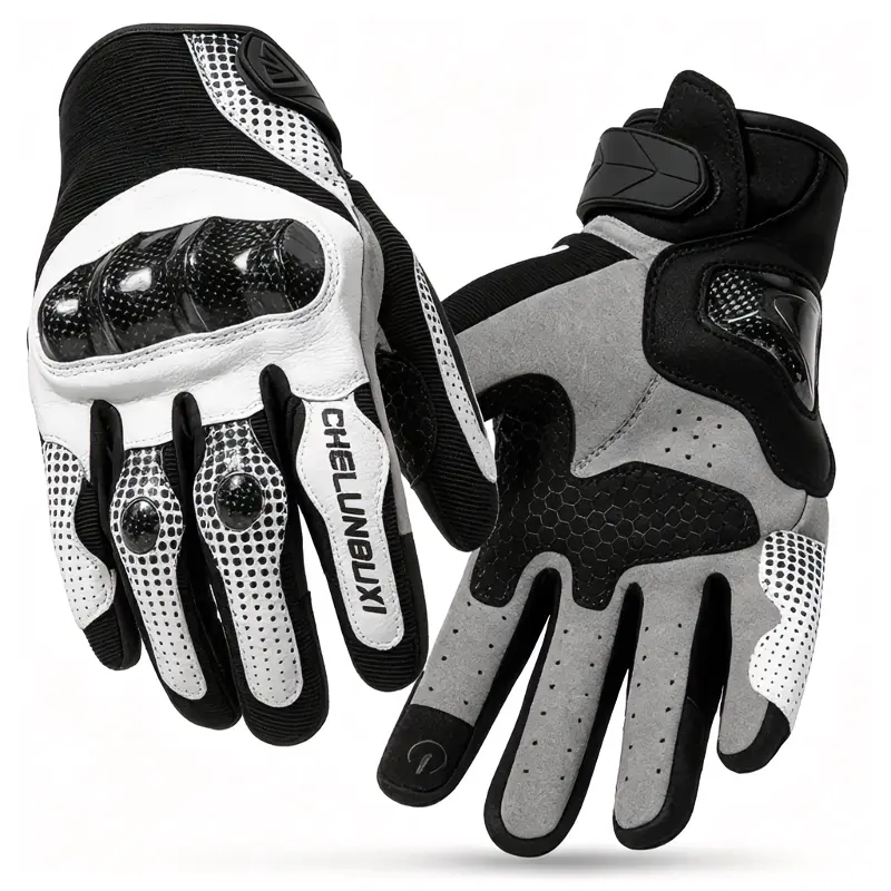 Motorcycle Gloves for Men & Women, Carbon Fiber Knuckle, Touch Screen, Honeycomb Breathable, Velcro Adjustable, Anti-Slip Impact Protection, All-Season ATV Riding Gear, Sturdy, Comfortable