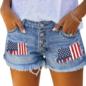 COOZCWomenAmericanFlagPatternButtonFlyDenimShorts,StarsandStripesShortsforHoliday,CasualFashionShortsforAllEvents