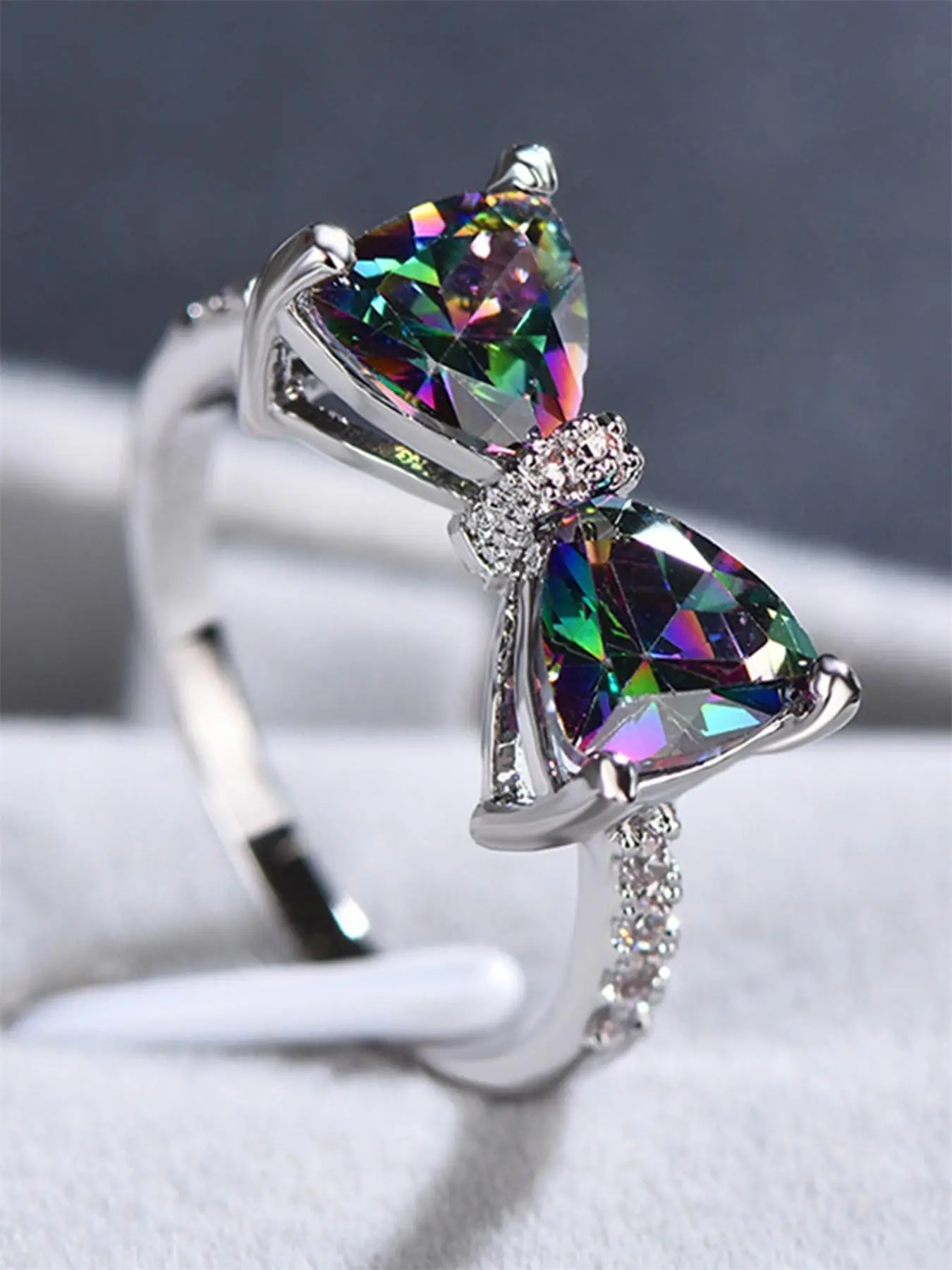 Hot Fashion Rhinestone Decorated Bow Design Ring, Artificial Zircon Ring, Elegant Wedding Engagement Bridal Jewelry for Women, Trendy All-match & Exqu