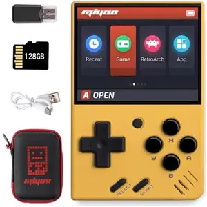 Miyoo Mini V4 Handheld Video Game Console, 2.8 inch IPS Screen Retro Video with 64G Card 6000+ Games/128G Card11000+ Games, Built in Open Source System Portable RetroGame Console Mini Portable Game Console Rechargeable Game Protection