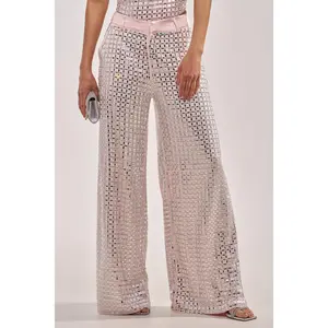 LILA EMBELLISHED SATIN TROUSER IN LIGHT PINK