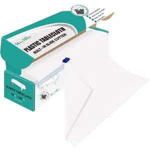 54" X 100' Plastic Tablecloth Roll White Disposable Plastic Table Cover with  Box, Disposable Table Cloth for Parties