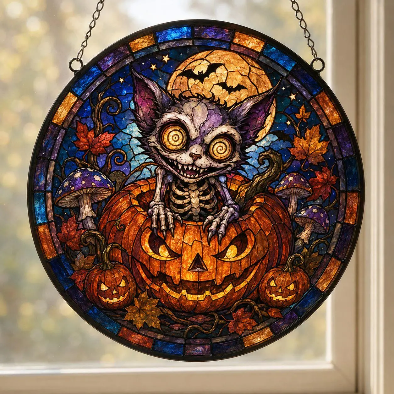 Halloween Mummy Cat Suncatcher, Glass Window Hanging, Spooky Cute Cat Decor, Gothic Halloween Ornament, Cat Lover Gift