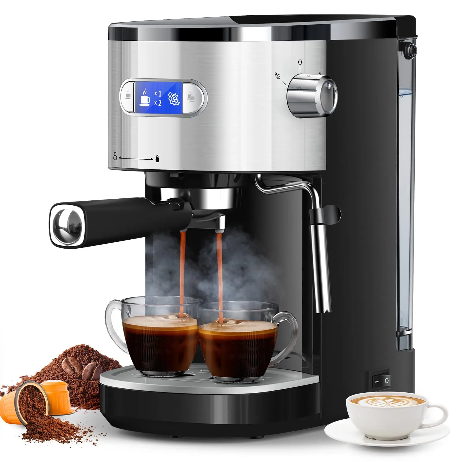 COWSAR Espresso Machine 20 Bar, Semi-Automatic Coffee Maker with Milk Frother Steam Wand, Nespresso Capsule Compatible, 45 oz Removable Water Tank for Cappuccino, Latte, Home,1350W summerwins