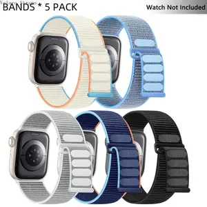 5-Pack Nylon Velcro Sport Loop Apple Watch Bands, Lightweight Replacement Straps Compatible with Series 9/8/7–1/SE/Ultra 2