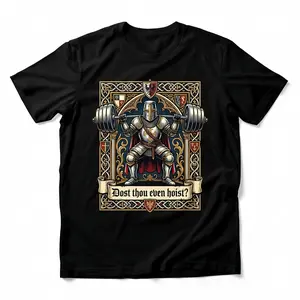 Dost Thou Even Hoist T-shirt, Knight Lifting Iron Terrier, Black Funny Fitness Short Sleeve, Medieval Fitness Terrier, Black Hypercombustion Trend Item
