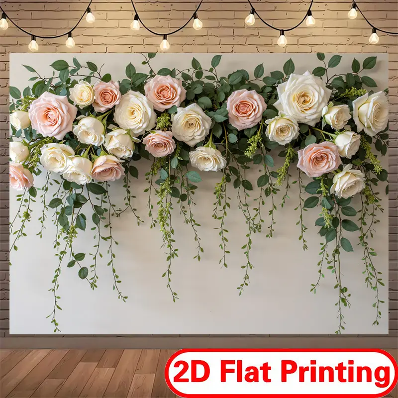 Polyester 2D Flat Printing Floral & Greenery Wall Decor Banner, Vibrant Party Decor, Kids Birthday Home Festive Supplies Backdrop
