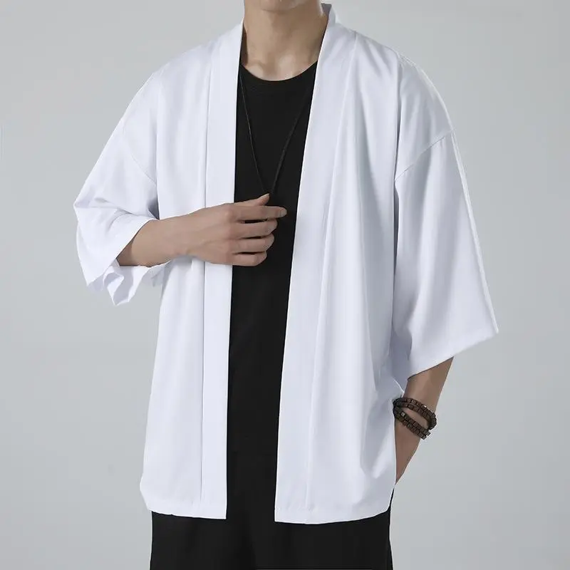 Men's Vintage Style Gradient Color Printed Kimono Cardigan, 100% Polyester Woven Shirt, Loose Fit, Collarless Design, Regular Style for Spring, Summer, and Autumn - Ideal Gift, Comfortable Outerwear| Vintage Pattern Shirt| Machine Washable| Simple
