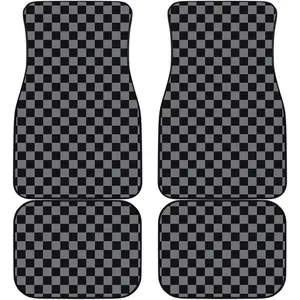 Checkered Grey And Black Car Floor Mats Set - Front And Back Covers, Universal Fit, All-Weather Protection - Auto Interior Accessories, Car Accessory, Stylish Design, Easy To Clean - Ideal For Car Owners, Vehicle Up, Truck Floor Mats