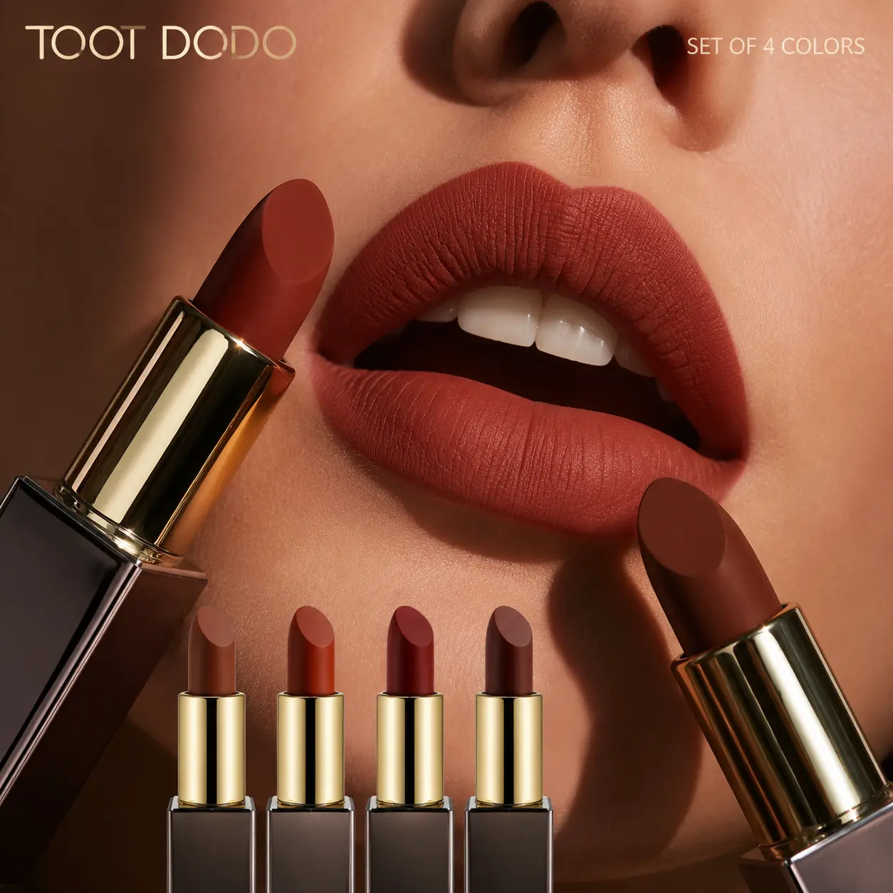 Women's Luxury Creamy Matte Solid Lipstick - Mocha Red Brown Cosmetic, Long-Lasting, Transfer-Proof Earth Tone Makeup, Non-Drying Alcohol-Free Daily Lip Color, Lip Care