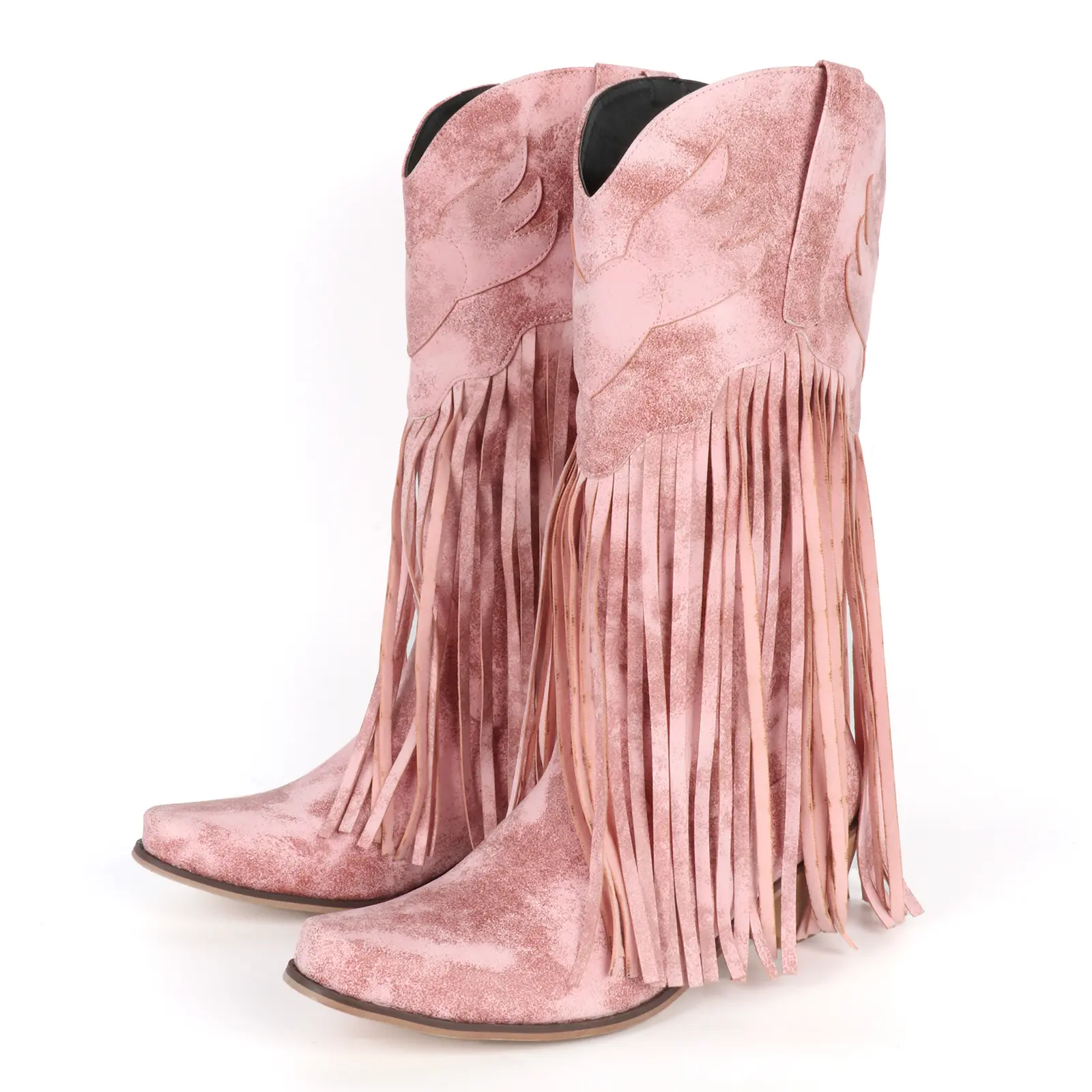 Women's Embroidered Cowboy Boots - Pointy Toe, Mid-Calf, Chunky Heel, Pull-On Soft Classic Western Footwear, Comfortable Shoe with Stylish Design, Rubber, Country Concert, Embroided Leather Boot