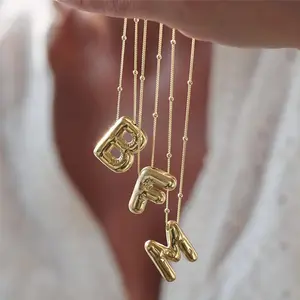 Smooth Chunky Bubble letter Initial Pendant Necklace Women Personality Jewelry Gold Color Balloon 26 Letter Necklaces