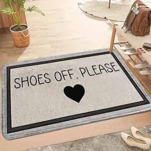 1pc Minimalist Grey "SHOES OFF PLEASE" 3D Mesh Rug—Solid Color & Heart Pattern, Soft & Breathable, Multiple Sizes Available