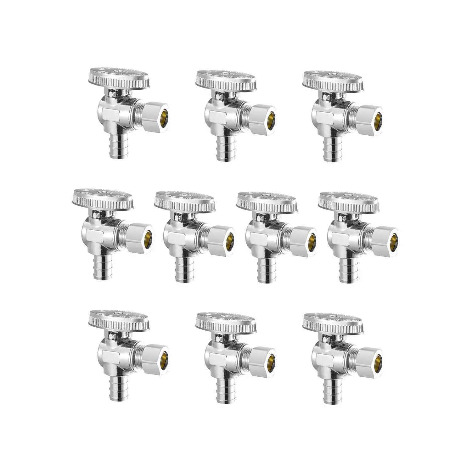 【Summerfinds】VEVOR 10 Pack Angle Stop Valve,  , Water Shut Off Valve 1/2" PEX x 3/8" OD Compression, 1/4 Turn Chrome Plated Brass Shutoff Valves for Bathroom Kitchen Toilet Shower Plumbing