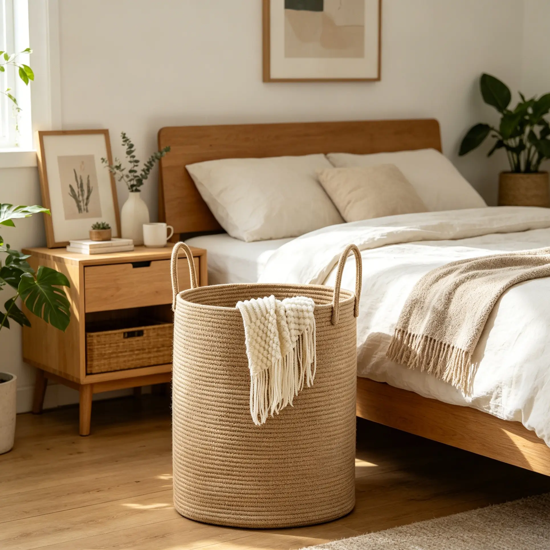 58L Woven Laundry Basket, Laundry Hamper, Laundry Bin, 100% Natural Rattan, Handmade and Durable, Storage for Blankets, Clothes, Decorative Basket, Living Room, Bedroom