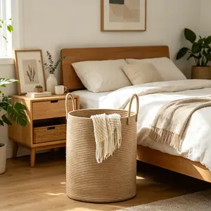 58L Woven Laundry Basket, 100% Natural Rattan, Handmade and Durable, Storage for Blankets, Clothes, Decorative Basket, Living Room, Bedroom