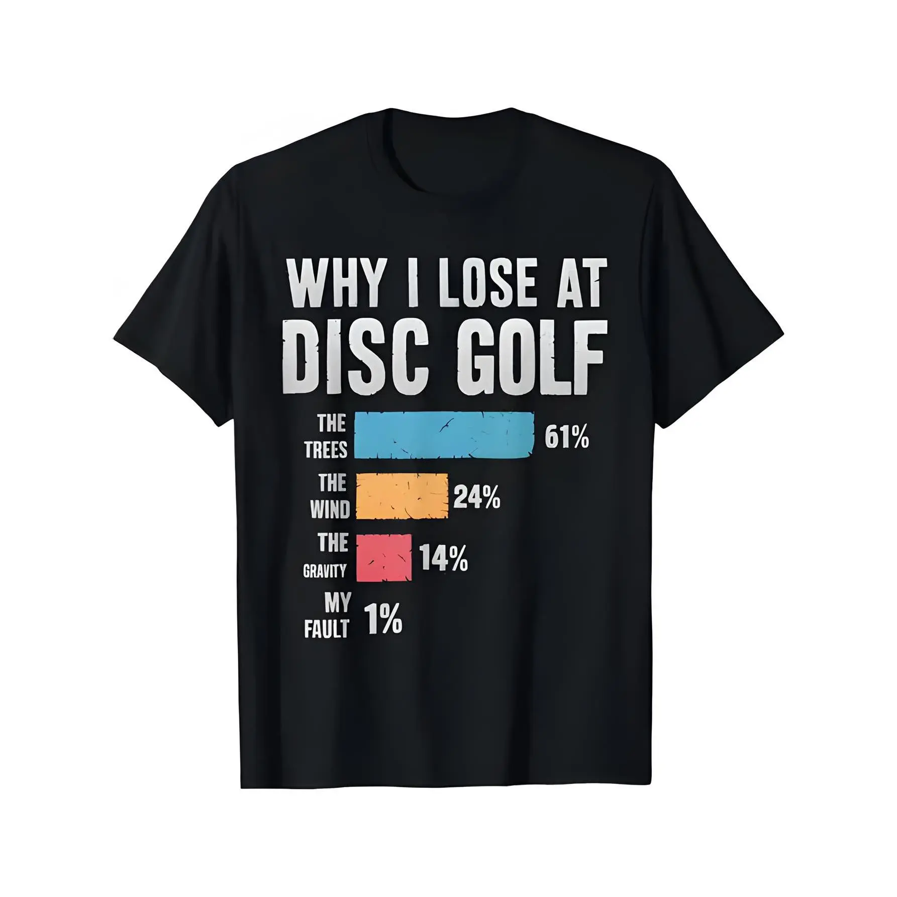 Men' Fun Frisbee Golf Satirical T-shirt-"Why Do I Lose Frisbee" Pie Pattern T-shirt, Including 61% Trees, 24% Wind, 14% Gravity, 1% Fault -100 sm Loose Casual Shirt, Suitable for Frisbee Fans, Golf Humor Clothin, Lollapalooza, CMA