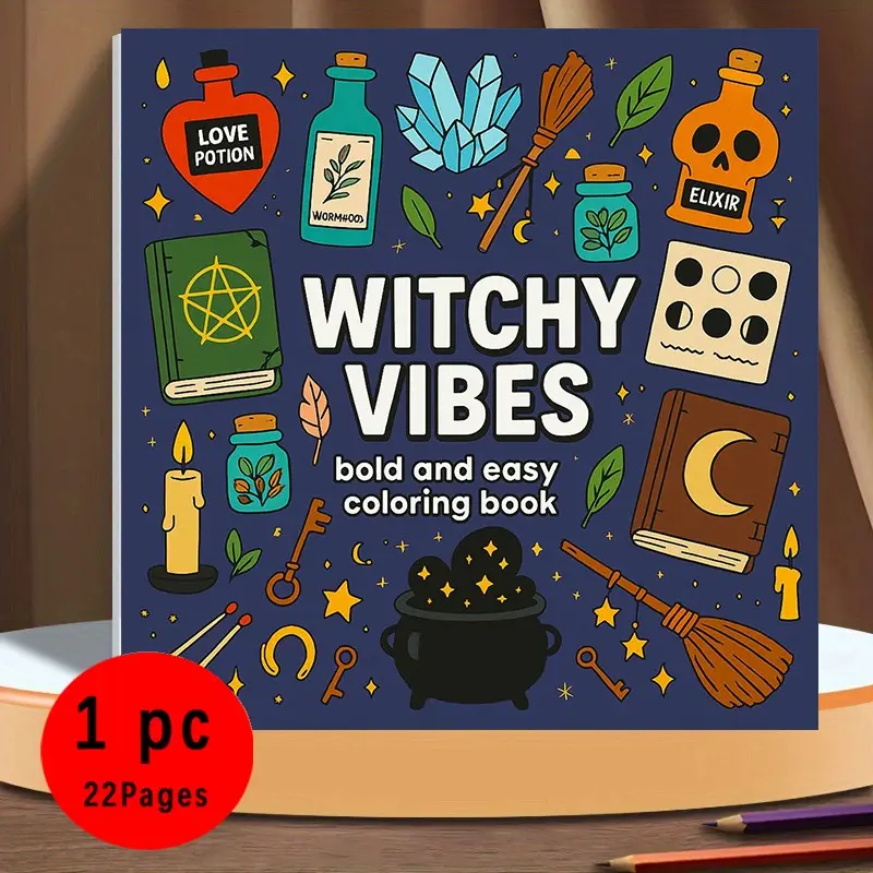 Witchy Vibes Bold and Easy Coloring Book for Kids & Adults - 22 Cute Magical Witchy Coloring Pages, 120gsm Thick No Bleed Paper, Non-Toxic Odorless, Perfect for Stress Relief & Spooky Season Fun, Coloring Gift Book