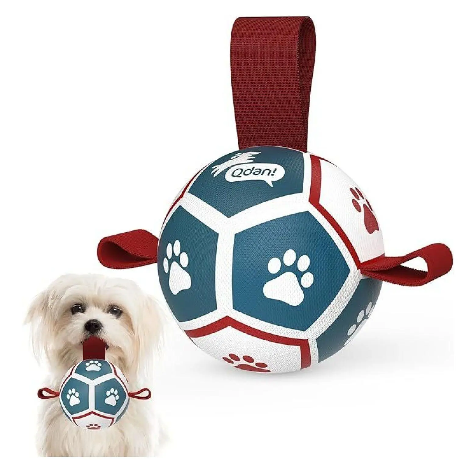 3.5 In Dog Balls for Small Breeds - 0.3 lbs Puppy Soccer Balls with Strap Handle, Indoor & Outdoor Use Chew Stimulation Toys, Promotes Dental Health Reduces Boredom Dog Birthday Gifts (Blue & Red RED3), 3.5 Inches In Diameter, Indoor And Outdoor Use
