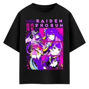 Genshin Impact Video Game T-Shirt & Sweatshirt, Cute Raiden Shogun Panels Waifu Graphic Tee, Vintage Oversized Unisex Streetwear, Gift for Men Women