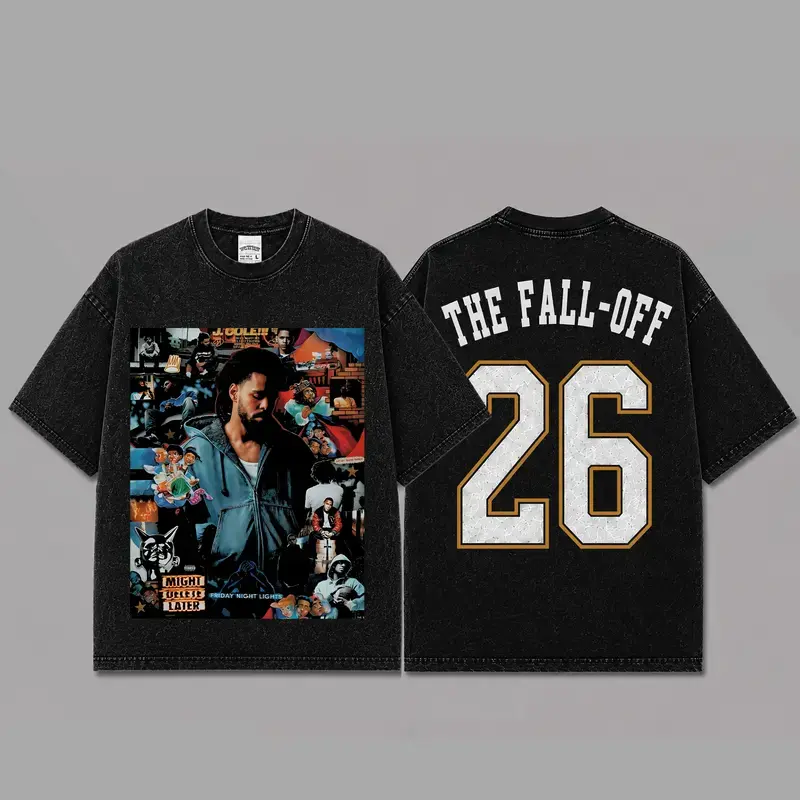 Ver 5 J Cole The Fall Off 2026 Acid Washed Unisex Oversized Premium Cotton T-Shirt, Vintage Music Merch T-Shirt, Music Rap Style, New Album Gift For Fans