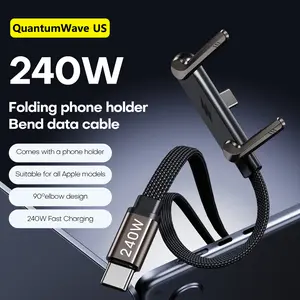 Invisible Holder Charger Cable with Stand, 240w super fast charging 2-in-1 Fast Charging Cord & Phone Stand for Gaming, Office, Car Travel, Compatible with iPhone Samsung Type-C charging cable Black