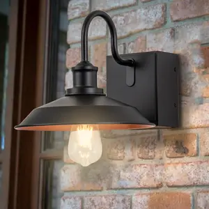 Outdoor Lights Fixture with GFCI Outlet, Black Porch Light, Waterproof Exterior Barn Wall Lights Fixture, Industrial Farmhouse Wall Sconce Wall Mount, Outside Lights for House,Patio Garage