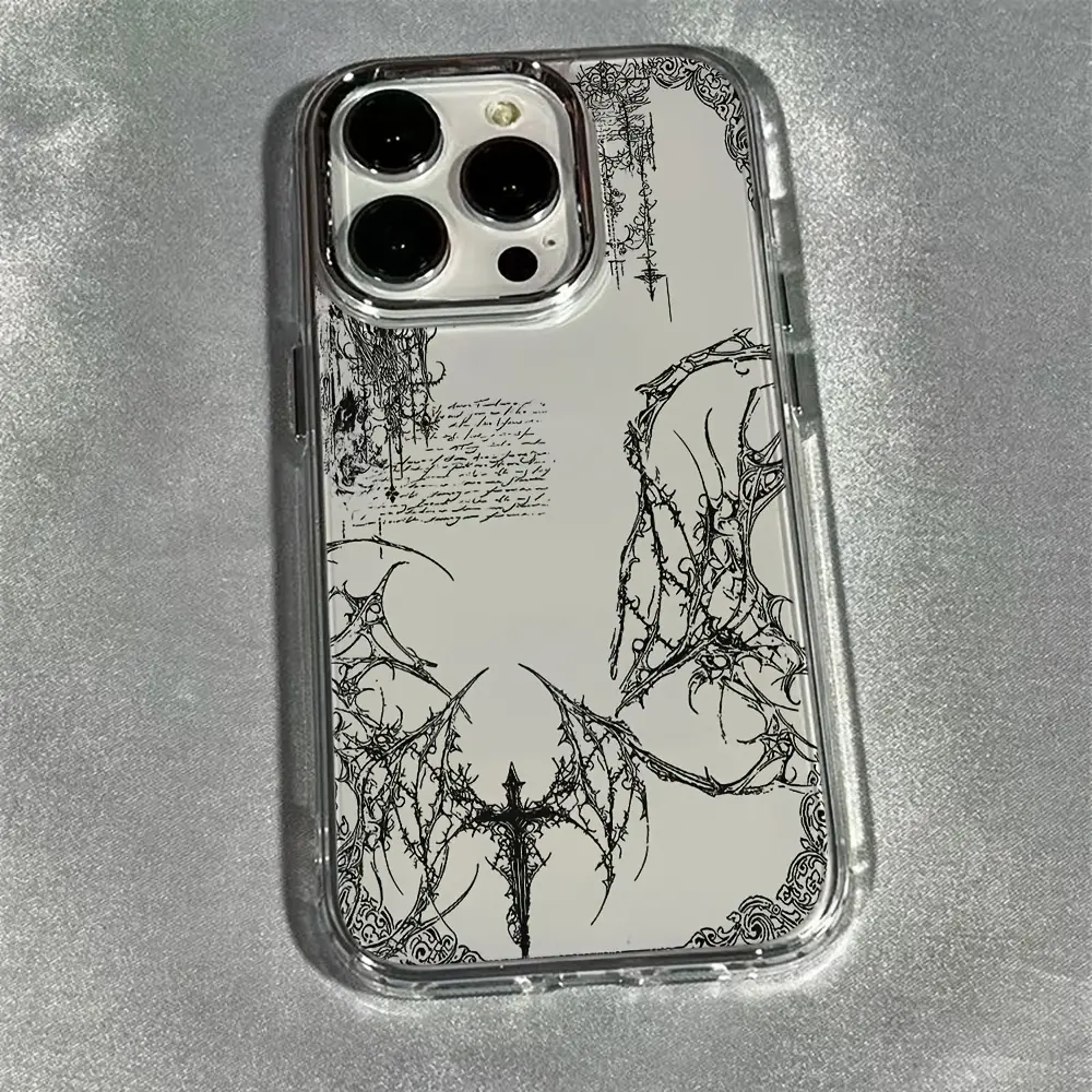 Phone case: Fashion Art Y2K retro gothic phone case, suitable for iPhone 17/16e/16/15/14/13/12/11 Pro Max/Air/X/XR/XSMAX/8/7 Plus, metal silver lens frame, transparent soft back cover