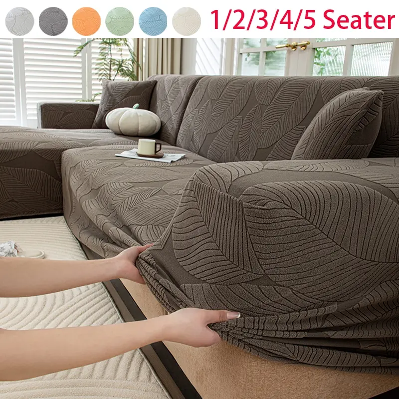 Anti-Wrinkle Easy Install Leaf Pattern L-Shaped Full Cover Elastic Sofa Slipcover, High Stretch Sofa Cover, Couch Cover, Couch Covers For Sofa, Stretchable Sofa Cover, Cover For Sofa, Lazy-Friendly Furniture Protector