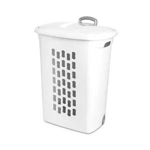 Sterilite Ultra Wheeled Laundry Hamper Plastic, White, Set of 2 Organiser Retractable