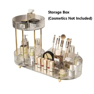 2 Layer Transparent Acrylic Makeup Storage Box, Silver Color Feet Pads, Vanity Organizer for Skincare Brushes Perfume, Rotatable Cosmetic Organizer, Cosmetics Organizer Storage