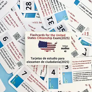 Includes Audio QR Code | U.S. Civics Test Flash Card Combo Set (Bilingual Cards and Booklet: English/Spanish) with 100 Common Questions. An ideal study tool with a bilingual format for easy use anytime, anywhere, and a perfect choice for a gift.