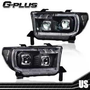 Fit For 2007-2013 Tundra 08-17 Sequoia Black/Clear LED Tube Projector Headlights