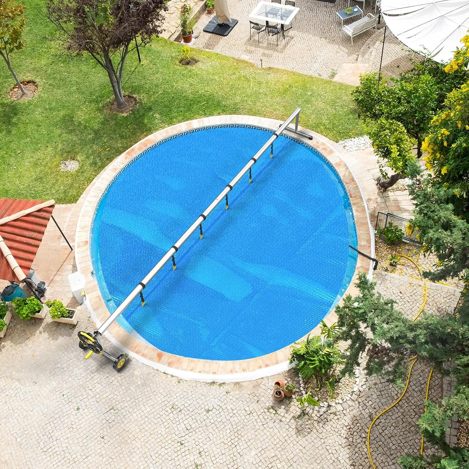 VINGLI 12Mil Solar Pool Cover - 12FT Round Cut-to-Fit Solar Blanket, Durable Fabric for Inground & Above-Ground Pools, Blue, Extends Warm Time, Reduces Evaporation, Boosts Heat Retention & UV Capture