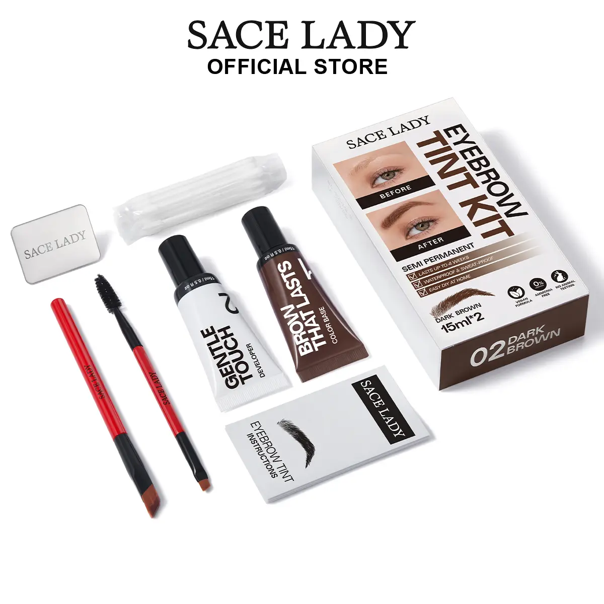 SACE LADY Eyebrow Tint Kit,Long-lasting Waterproof Sweat-proof Eyebrow Dye Paste Set,Hair Color Kit Makeup Cosmetics