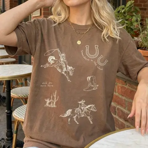 Comfort Colors Western Graphic Tee - Vintage Cowboy Sketch TShirt, Country Concert Outfit, Gift for Her