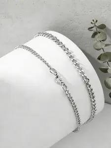 2pcs/set Rhinestone Decorated Heart Decor Couple Bracelet for Bf & Gf, Matching Bracelet Kit for Couple, Stainless Steel Jewelry Accessories for Daily Wear