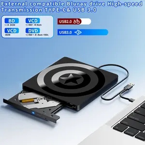 Portable external CD/DVD drive with USB 3.0 and Type-C, 6-in-1 CD/DVD+/- RW burner and card reader, with SD/TF card slot, plug and play CD/DVD drive, compatible with laptops, desktops, Windows 11/10/8/7 XP Mac Linux OS