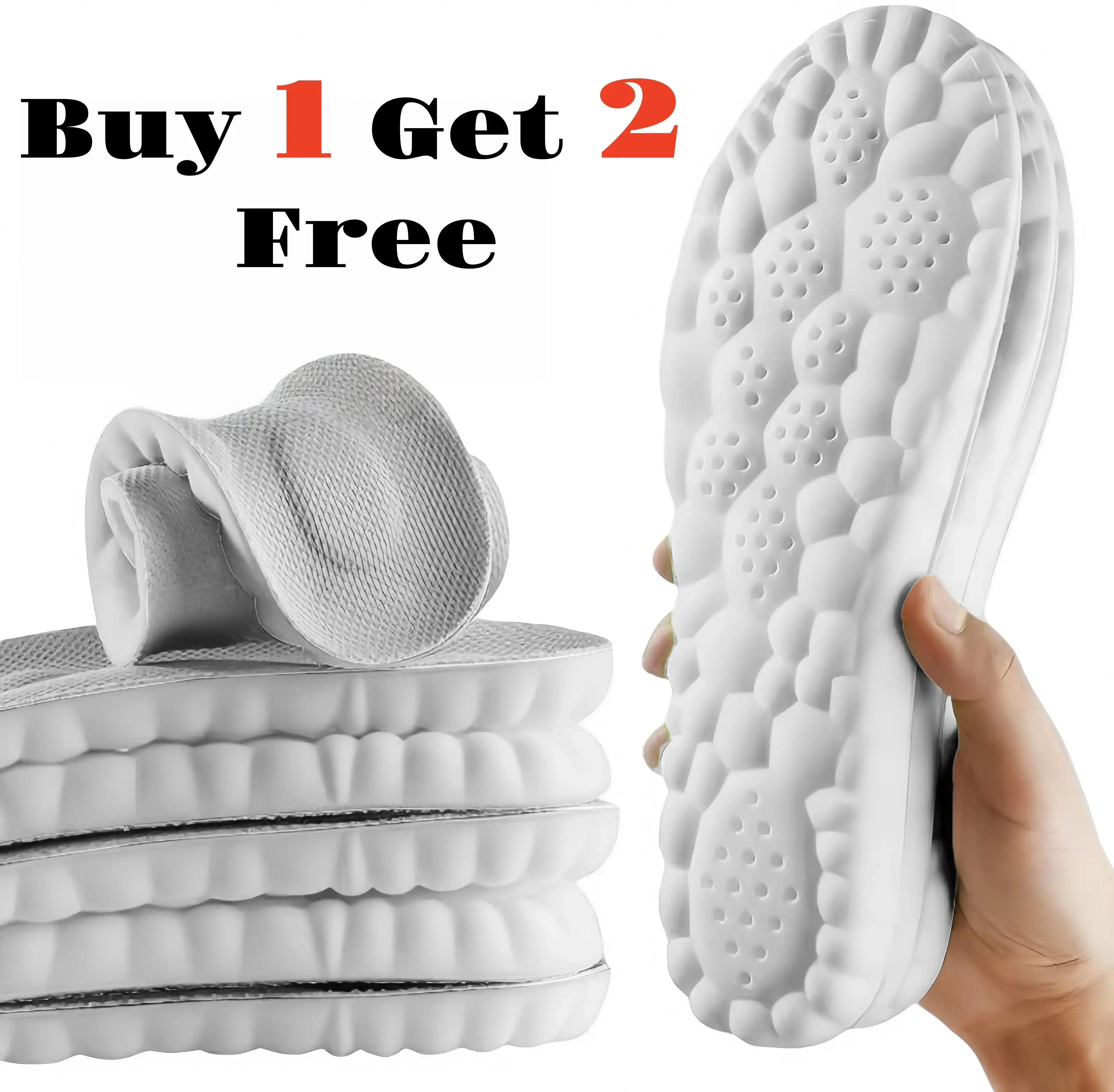 4D Cloud Extra Large 4d Cushion Shoe Insoles - Anti-Fatigue, Shockproof Design, Foot Pain Relief for Men's and Women's Shoes, Unisex Fit, Buy 1 Get 2 Free Everyday Gear, Pad