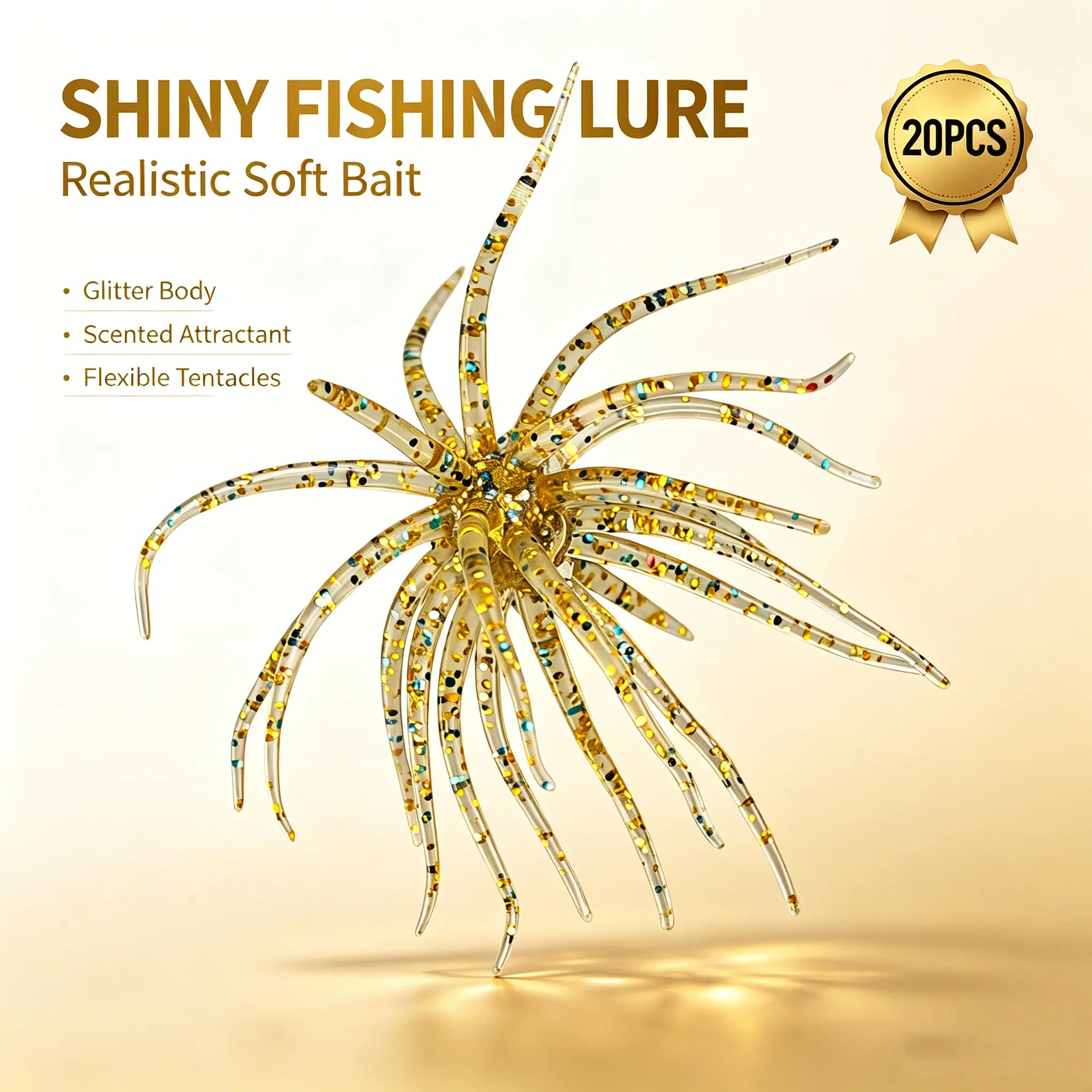 20Pcs Sea Urchin Soft Bait | Realistic Fuzzy Dice Fishing Lure for Bass & Perch | Floating TPR Swimbait with Reflective Stars | 6 Colors Artificial Worm Bait for Saltwater & Freshwater