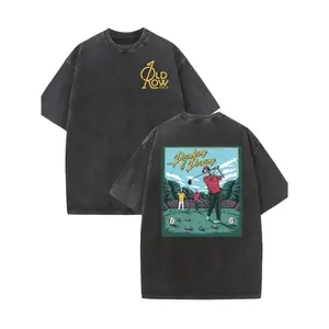 Vintage washed dual-sided golf graphic tee featuring "FORE DRAGONS" design, classic crew neck and loose fit for all-season wear. Perfect casual streetwear pick for weekend leisure and golf-themed outings. Crewneck   Menswear Tshirt