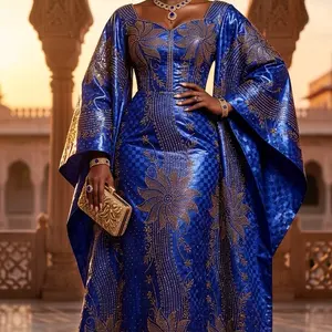 Getzner Dark blue Blue Flower Platinum Magnum Fabric with Pearls - Elegant Design, Gold and blue Floral Patterns, Gold Accents